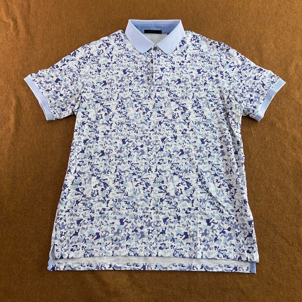 Greyson Mens Large Blue Camo Performance Stretch Golf Polo Shirt
